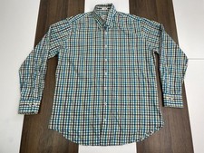 Peter Millar Mens Size L Blue Plaid Button Shirt Cotton Long Sleeve Dress Casual