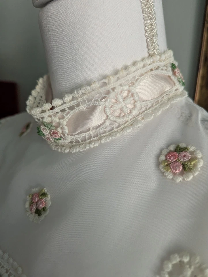 Maxi Vestido de Boda Vintage Años 70 Encaje Boho Pradera Hippy Rosa Flores Talla Pequeña Foto 4 de 4