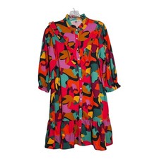 Michelle McDowell Colorful Abstract Print Ruffle Trim Button Down Dress