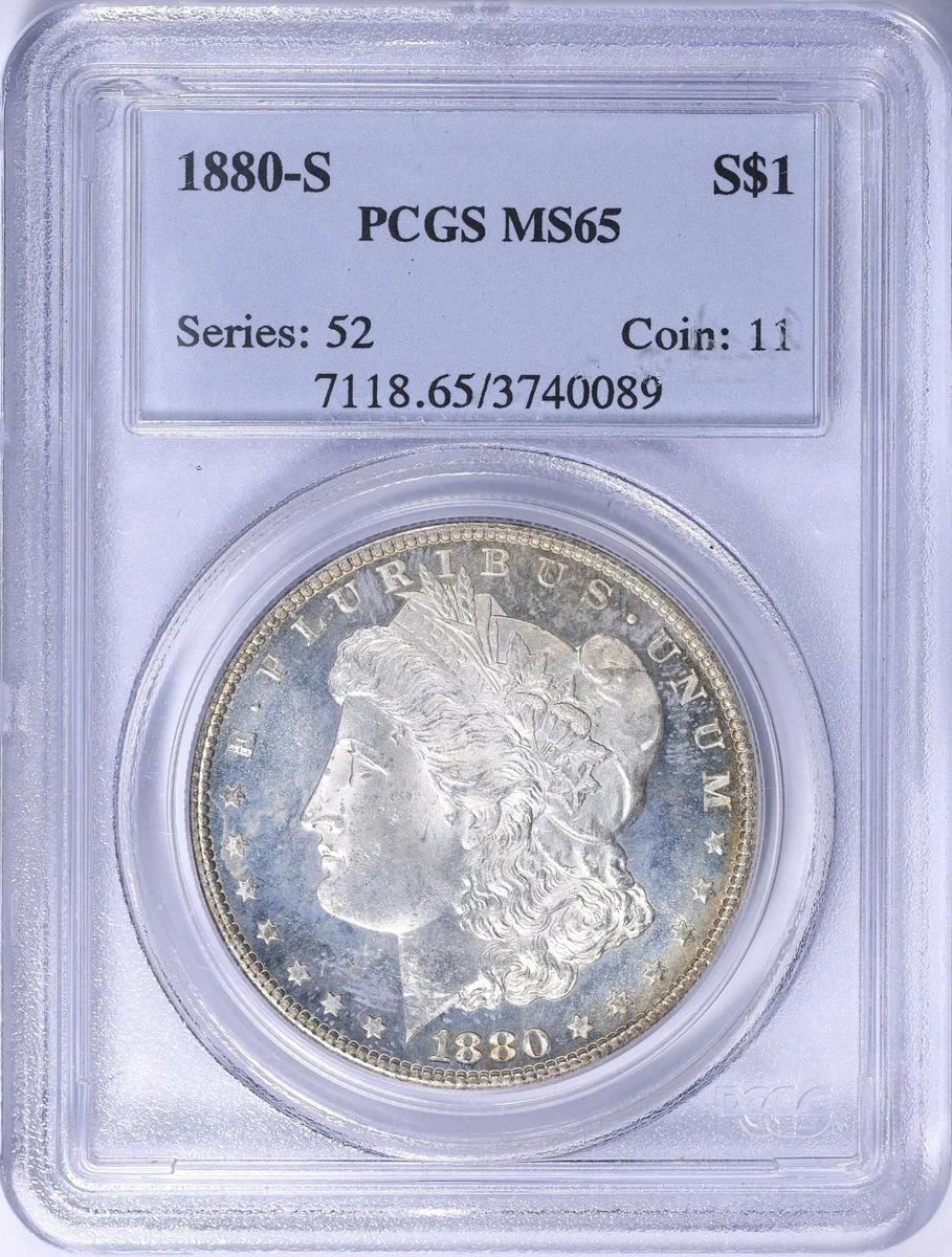 PCGS Certified MS 65 Graded 1880 Year Morgan US Dollars (1878-1921