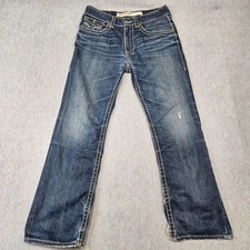 Big Star Pioneer Jeans Mens 34R Blue Bootcut Denim Distressed Thrashed Made USA