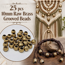 25 pcs VTG Gold Solid Raw Brass Metal Grooved Barrel Beads 10mm Crafts Jewelry