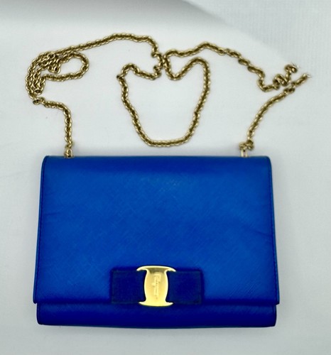Salvatore Ferragamo Royal blue Vera Leather Shoulder Bag with Gold Hardware