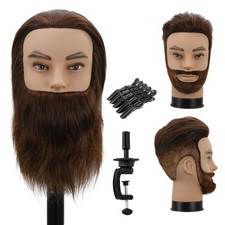 Male Mannequin Head 100 Human Hair 12 In Barber Beard Styling Dark Brown