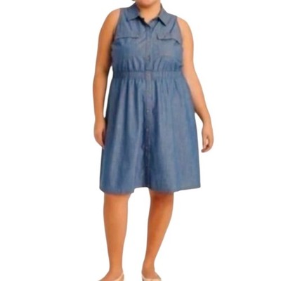 NEW AVA & VIV Denim Jean Dress Plus XXL Pockets Cotton Casual Work Trip Travel