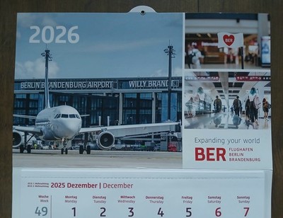 2026 Wandkalender BER Berlin Flughafen 4 Vier Monatskalender Büro Kalender