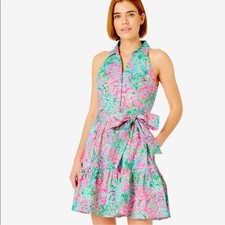 Lilly Pulitzer TRISHA PALM Springs STRETCH A-LINE SHIRTDRESS BALI BLUE Size 10