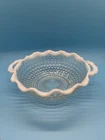 Fenton Moonstone Bowl Hobnail Vintage 1940's White Milk Glass Handles Opal