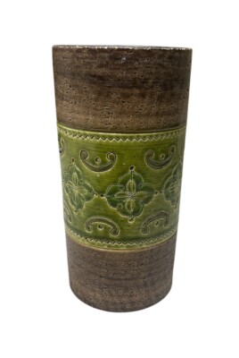 Bitossi Carta Fiorentina 8.5  Vase by Aldo Londi Italy Ceramic MCM Brown Green