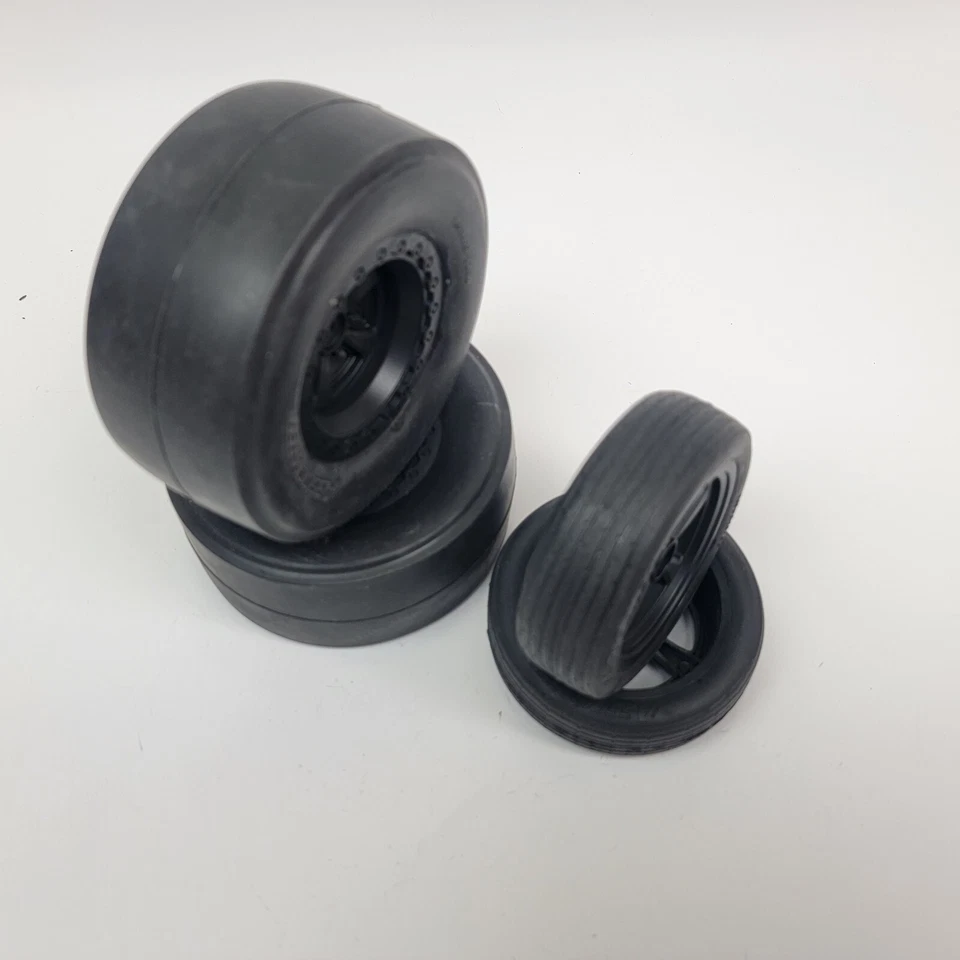 4 TEAM ASSOCIATED DR10 REAKT Drag Race Wheels And Tires Set  slicks no prep - Image 2 of 4