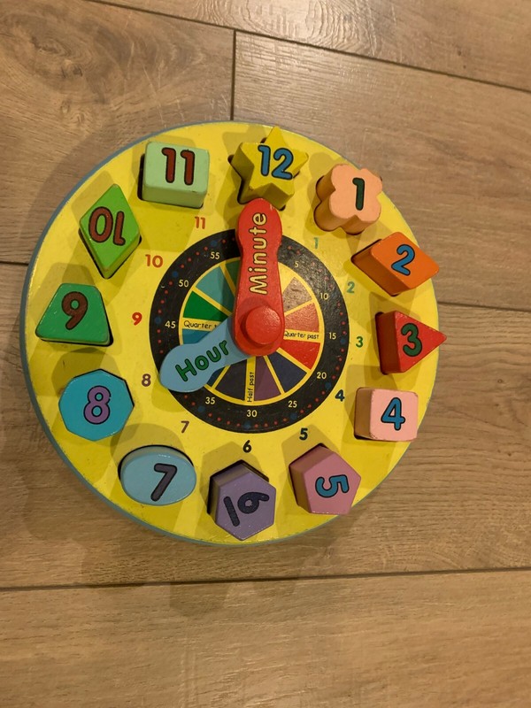 Melissa and Doug wooden clock with shapes GUC