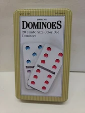 Cardinal Double Six Color Dot Dominoes In Color Collectors Tin, 28 Dominoes 