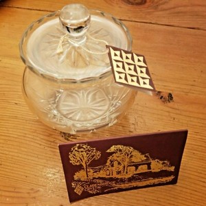 CLARENBRIDGE CRYSTAL Boxed Claren Honey Pot ~ Polish Cut ~ 5" DIA ~ #YA86026B