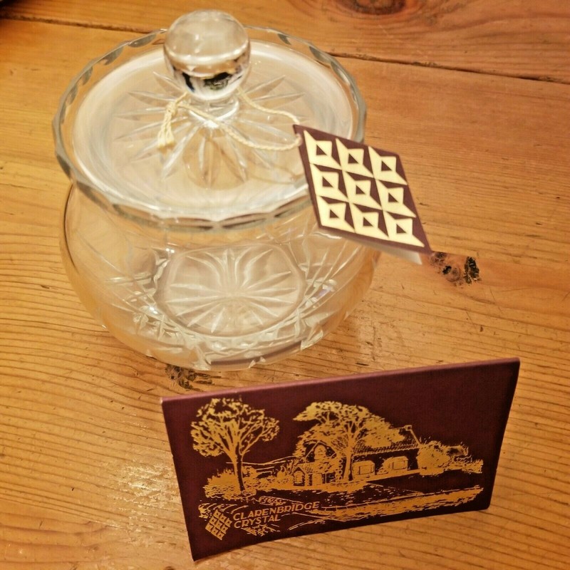 CLARENBRIDGE CRYSTAL Boxed Claren Honey Pot ~ Polish Cut ~ 5" DIA ~ #YA86026B