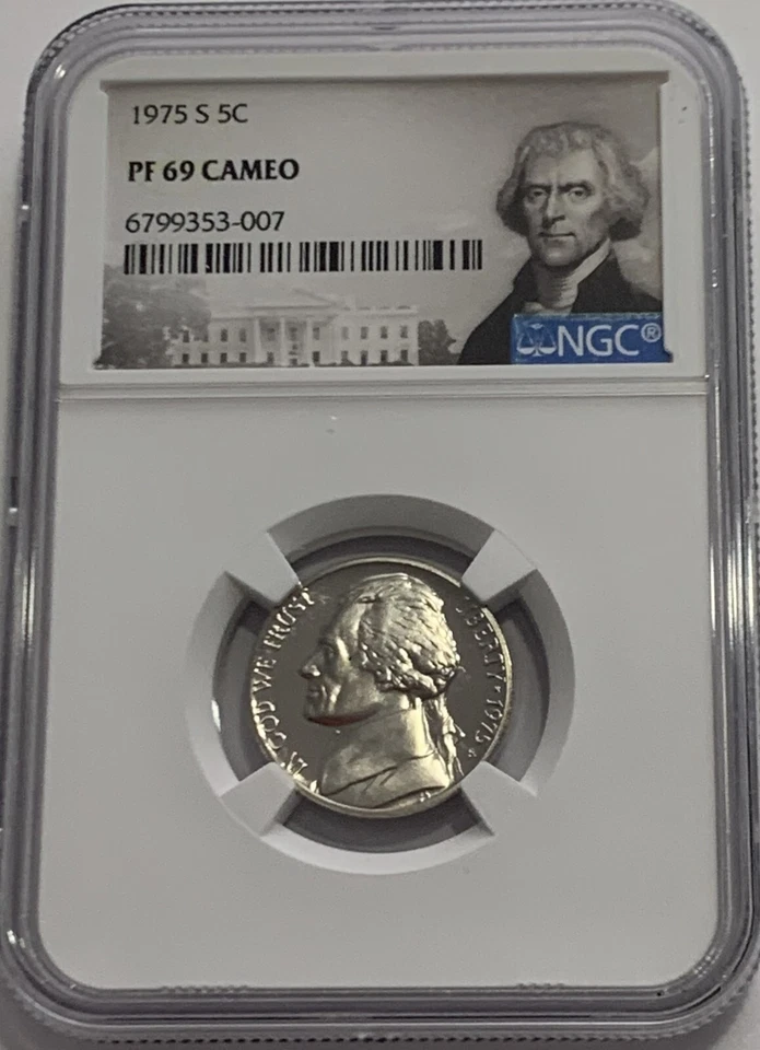 1975 S NGC PF69 Cameo Proof Thomas Jefferson Nickel   5c Pop 44 Portrait Label - Image 3 of 3