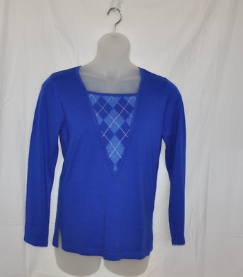 Bob Mackie Long Sleeve Sweater With Argyle Inset Size L Blue