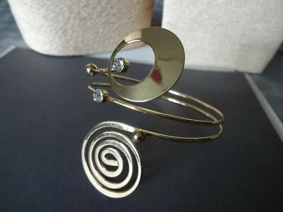 BRACELET MANCHETTE HAUTE,SPIRALE DOREE,CERCLE AJOURé,STRASS BLANC CRISTAL - Photo 1/4