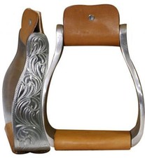 Showman Beautiful Polished Aluminum Engraved Off Set Stirrups FREE SHIP 