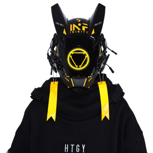Futuristische Cybermaske mit LED-Leuchten für Cosplay und Techwear Mode - Bild 57 von 80