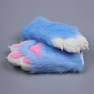 Colorful Cat Paw Plush Furry Fursuit Cosplay Nail  Claw Full Finger Mitten