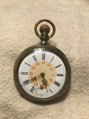 Vintage ANCRE LIGNE DROITE 15 Rubis Pocket Watch 800 Silver Case