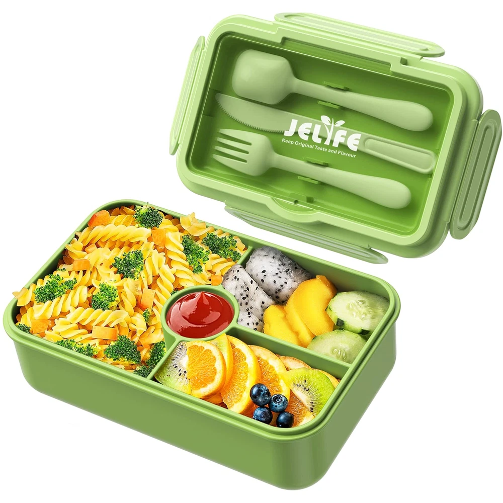 Jelife Bento Box Kids Lunch Box - Large Bento-Style Leakproof with 4 Compartm...