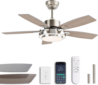 42 Inch Smart Ceiling Fan With Light - Remote Control, Dimmable LED, 6 Speeds For Indoor/Outdoor Use