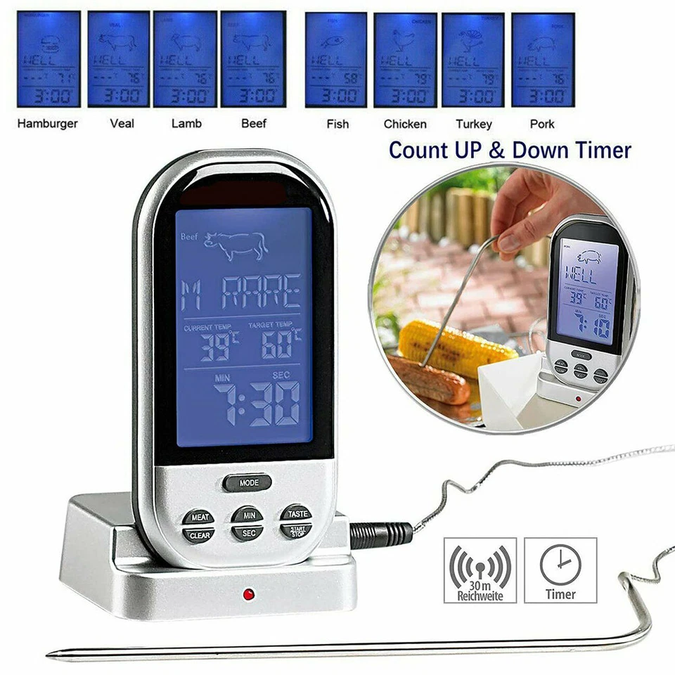 Digitales Bratenthermometer Funk Grillthermometer Fleisch-Thermometer Wireless - Bild 3 von 4