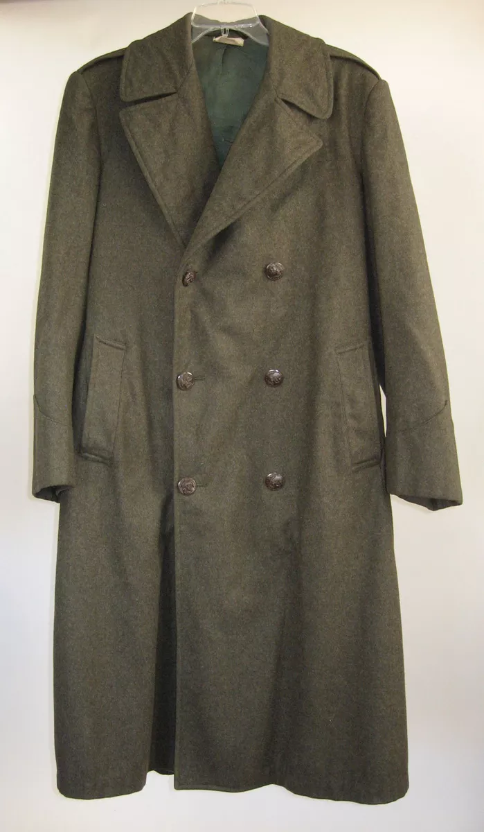 US Marines 1959 Green 38L Mens Over Coat Double Breasted Kersey Wool Blend  USMC