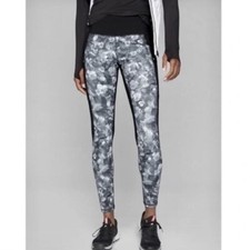 Athleta Women’s Floral Frost Transverse Athletic Leggings Black Grey Size Small