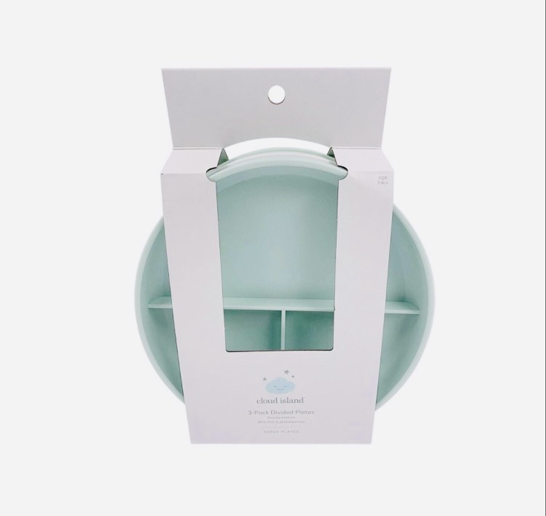 Cloud Island 3-Pack Divided Children Plates Green/Gray/Light Green - New-image