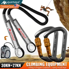 30KN Screw Locking D-shape Carabiner+Arborist Tree Climbing Rope Rappelling Cord
