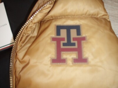 Tommy Hilfiger Long Daunen WESTE Puffa Oversize COGNAC Camel TH Logo Gold NEU