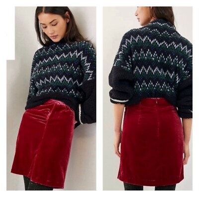 Anthropologie Connie Raspberry Velvet Ruched Mini Skirt Plus Size 14 NWT