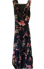 Lulus Dress Maxi SM Black Floral Hi-Low Ruffle Hem Wrap Sleeveless Solid Lined
