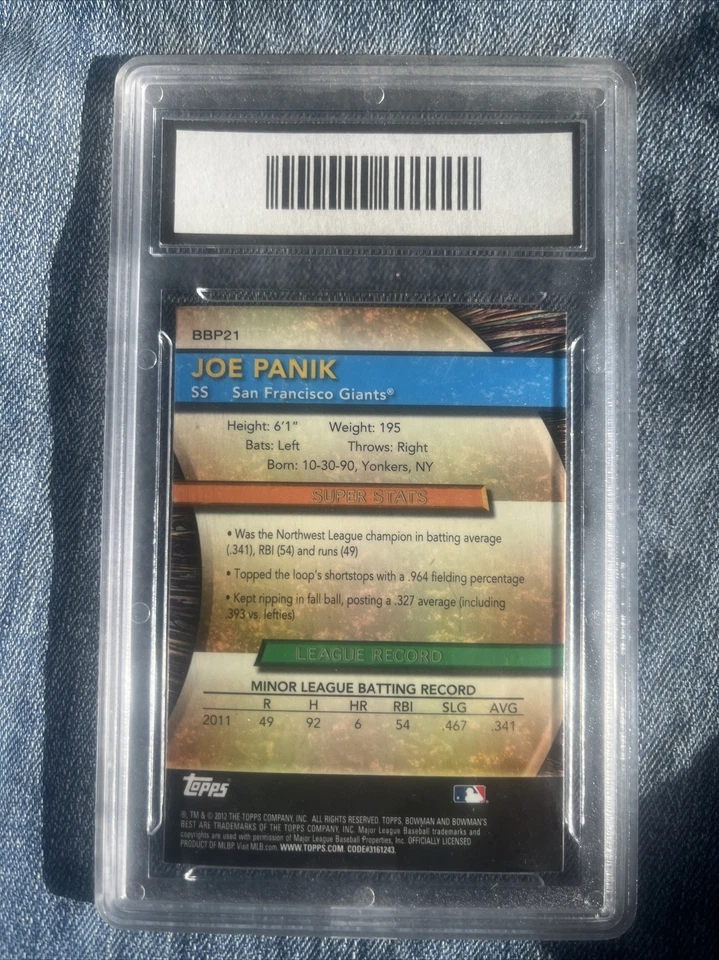 2012 Bowman's Best Joe Panik #BBP21 Rookie card    PGA  GEM 10 - Image 2 of 2