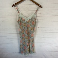 Victoria's Secret Womens Floral Camisole Nightie Sz M Green/Pink Short Sheer