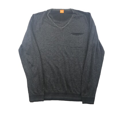 HUGO BOSS Herren V-Neck leichter Stoffpullover XL grau gemischte Zusammensetzung