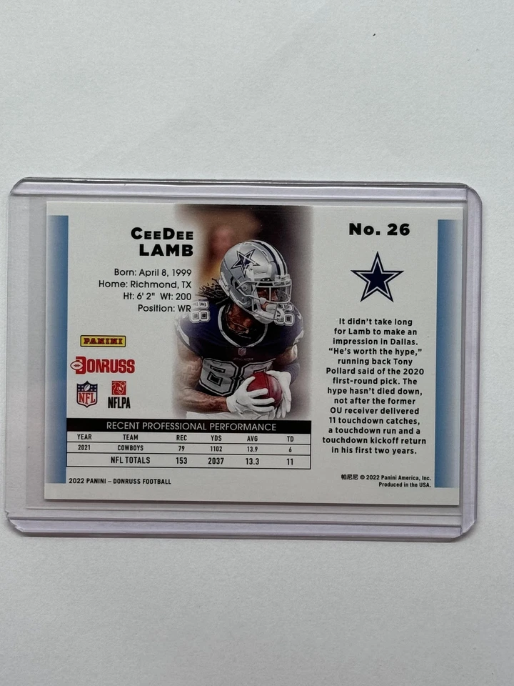 2022 Donruss CeeDee Lamb Retro 1992 Dallas Cowboys #26 - Image 2 of 2