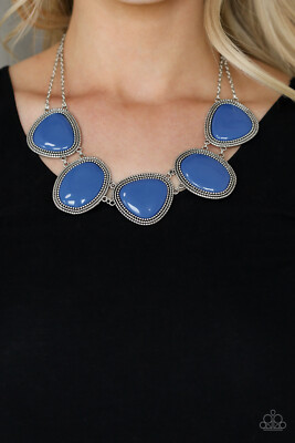 Paparazzi Necklace - Viva La Vivid- Bright Blue Beaded Frames- Silver Chain