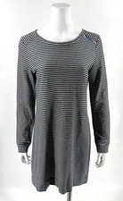 Lou & Grey Loft Dress Size M Navy Blue White Stiped Long Sleeve Zipper Shoulder