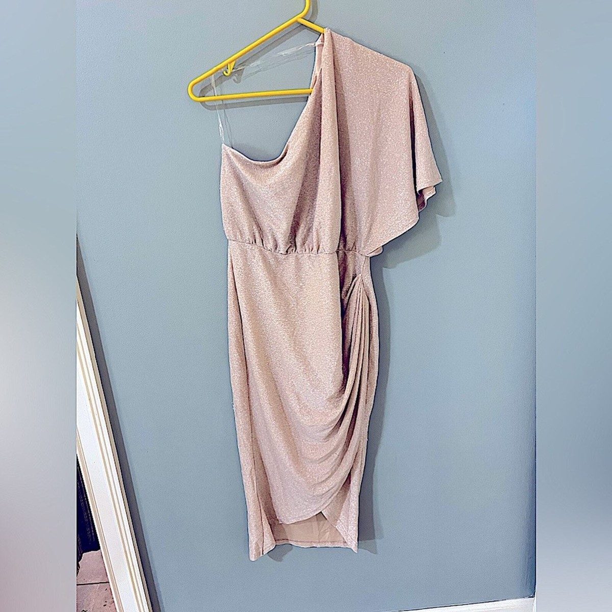 Main Strip new with tags one shoulder gold metallic wrap midi dress size  large | eBay
