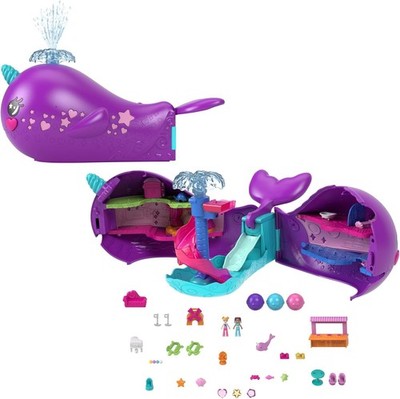 Polly Pocket Sparkle Cove Adventure Narwalabenteurer Boot - 2 Puppen, 3 auflösba