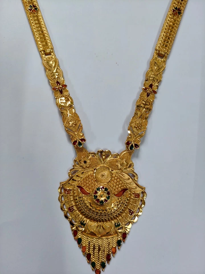 Collar indio tono dorado con pendiente cuello joyería moda étnica tradicional Foto 2 de 4