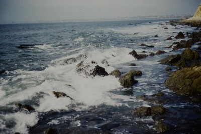 1960 Kodachrome 35mm Slide, Palos Verdes Rocky Shoreline, Ocean Waves California