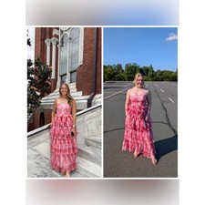 Anthropologie Hutch Putlune Floral Tiered Maxi Dress Pink Floral Tulle Pleated 8