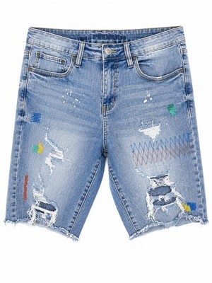 Rue21 Premium Herren Jeansshorts W32 Distressed Raw Hem Festival Grunge Y2K