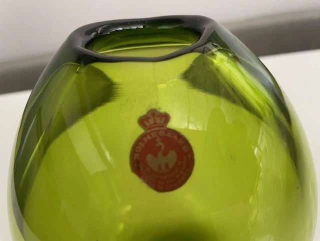 PER LUTKEN Holmegaard green Soap Bubble glass art VASE label rare vintage retro - image 2 of 4