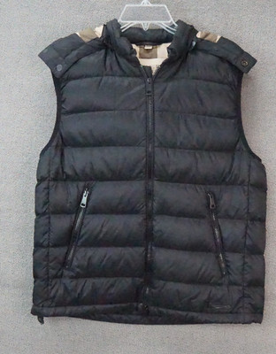 Burberry Brit Puffer Vest with Removable Hood Mens Large Black Zip Up