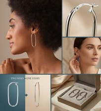 925 Sterling Silver Post Oval Lightweight Large Hoop Earrings for Women 52 mm